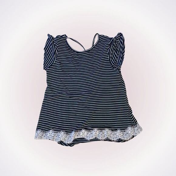 Xhilaration black and white striped top with lace fringe | Sz M - Picture 1 of 4